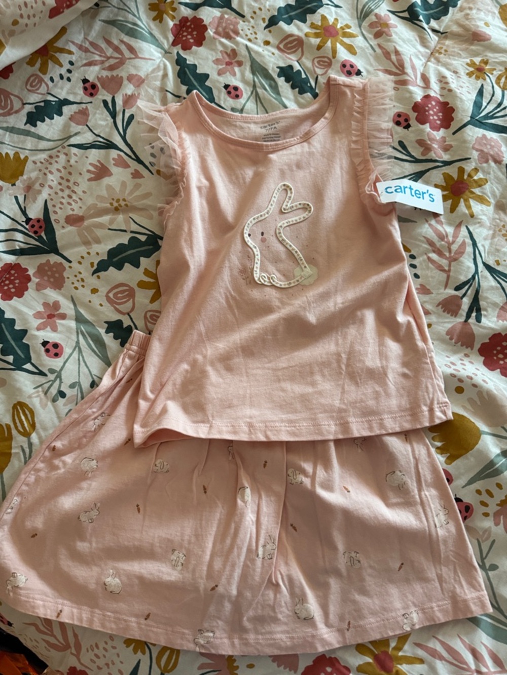 Carter's Light Pink Bunny Tank & Shorts  Set